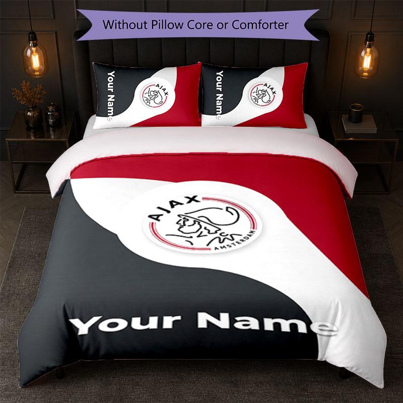 Ajax Amsterdam Custom Name Text Bedding Set 1 Duvet Cover+2 Pillowcases Soccer Logo Personalized Gift For Special Occasion Bedroom Decor