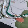 Silver Necklace with Natural Baroque Pearls, Green Jadeite, Product Weight 17.77 G (2185123)