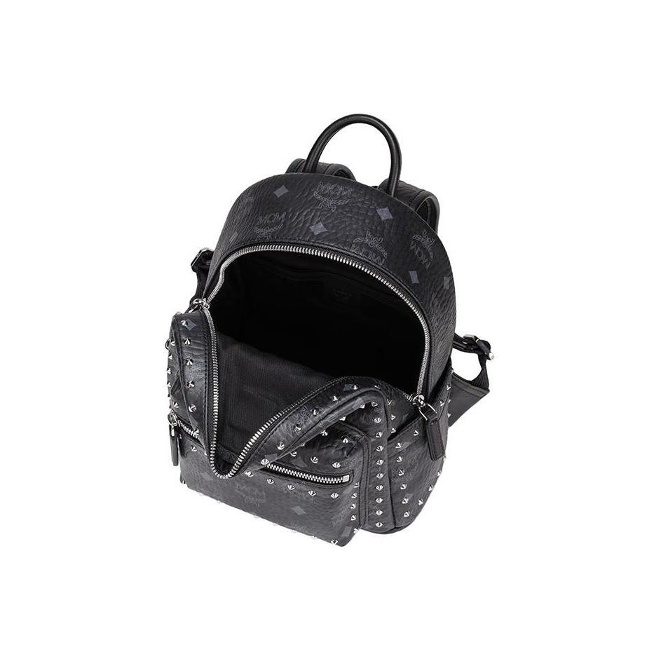 MCM Stark Monogram Studded Leather Backpack Unisex Backpack Black MMKAAVE03BK001