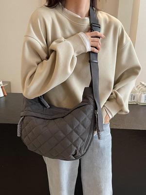 Nylon Diamond Lattice Women's Tote: 2025 Versatile, Large-Capacity, Casual Shoulder & Crossbody Bag