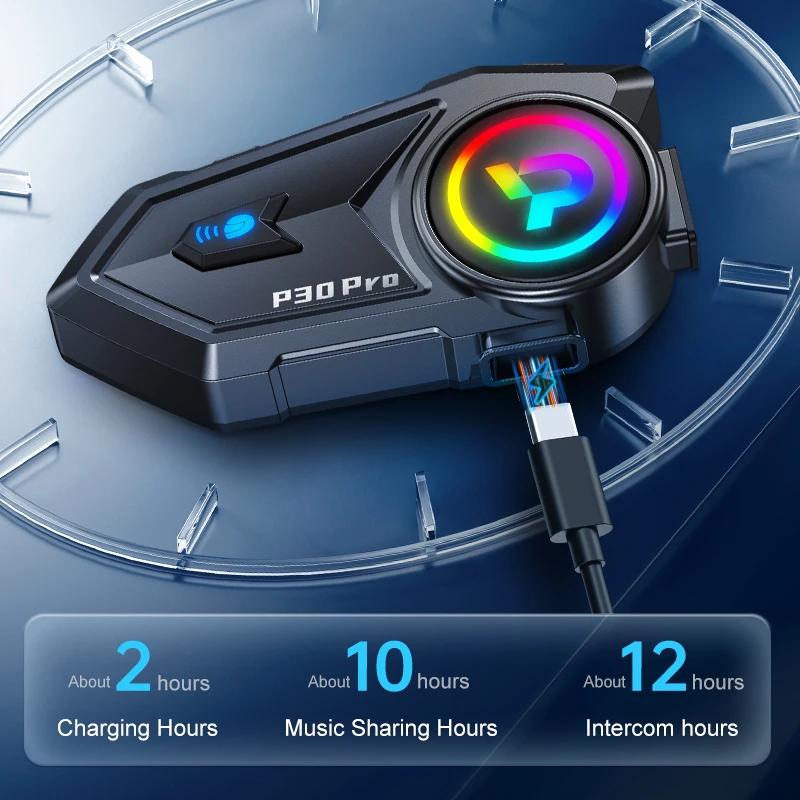 KEBIDUMEI BT6.0 Motorcycle Helmet Intercom with RGB Ambient Light Music Sharing IP56 Waterproof Voice Assistant Moto Helmet