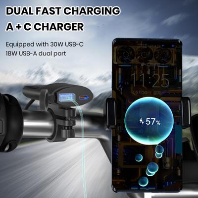 Motorcycle Phone Charger Handlebar Mount Quick Charge PD USB QC3.0 12-24V Universal Motorbike Cellphone Charging Adapter for iPhone for Android