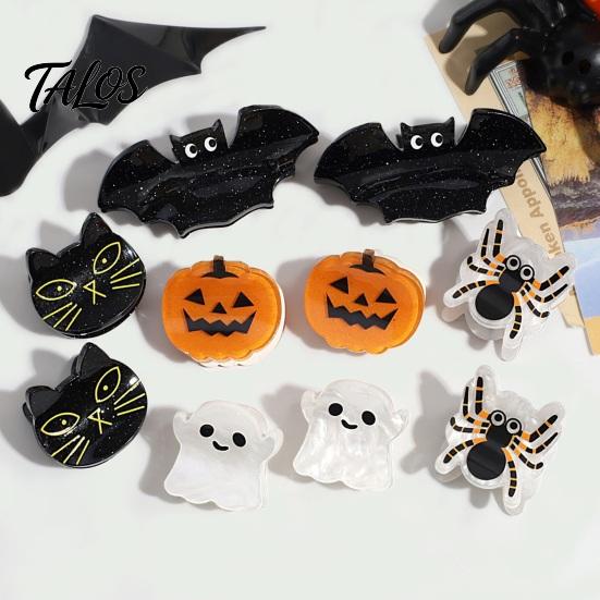 Daily Wear Hair Jewelry Halloween Claw Clip, Cute Headdress, Glitter Acrylic Bat Pumpkin Trendy Accessories for Girls Black Cat Spider Ghost