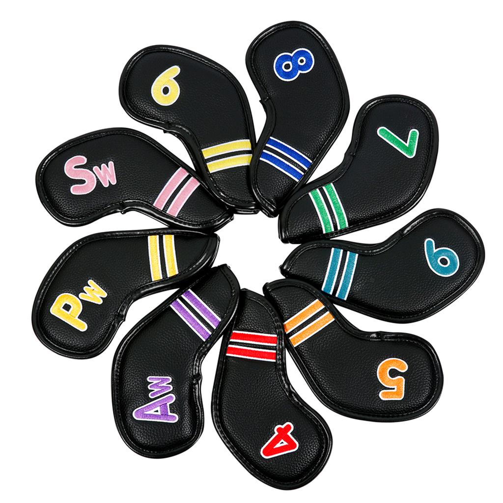 9Pcs PU Leather Golfs Iron Headcover Thick Synthetic Watertight Golfs Iron Head Cover Club Headcover Fit Most Brand
