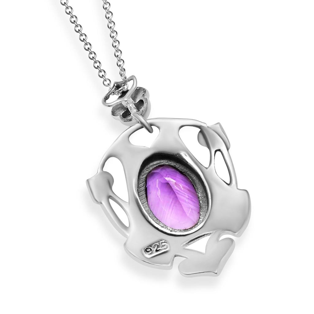 Natürliche Amethyst-Edelsteine, 925er-Sterlingsilber, Kunst- und Kunsthandwerks-Halskette mit Fliegenpilz-Design für Frauen und Mädchen