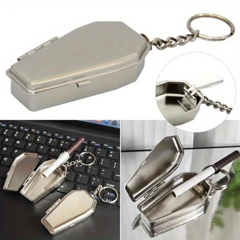 Mini Casket Ashtray with Keychain Stylish Windproof Metal Cool Ashtray Portable Coffin Car Keychain Ash Organizer for Camping