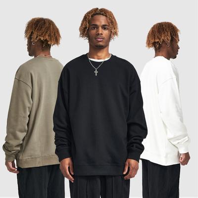Frühling und Herbst Neuer einfarbiger Rundhals-Pullover Herren Frottee Reine Baumwolle Trendmarke Locker Herren-Oberteil Partner-Mantel
