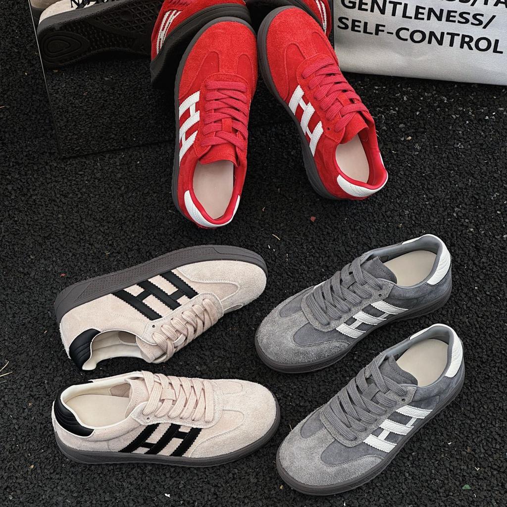 Retro Red German Training Shoes Women's 2025 Spring and Summer New Leather Sports and Leisure Board Shoes Popular Platform Forrest Gump Shoes