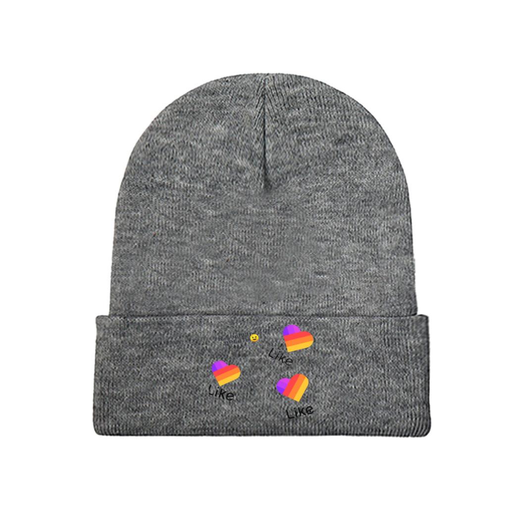 Likee App Logo Likee Heart Rainbow Graffiti Knitted Hat Women's Unisex's Beanie Winter Hats Polyester  Warm Melon Cap