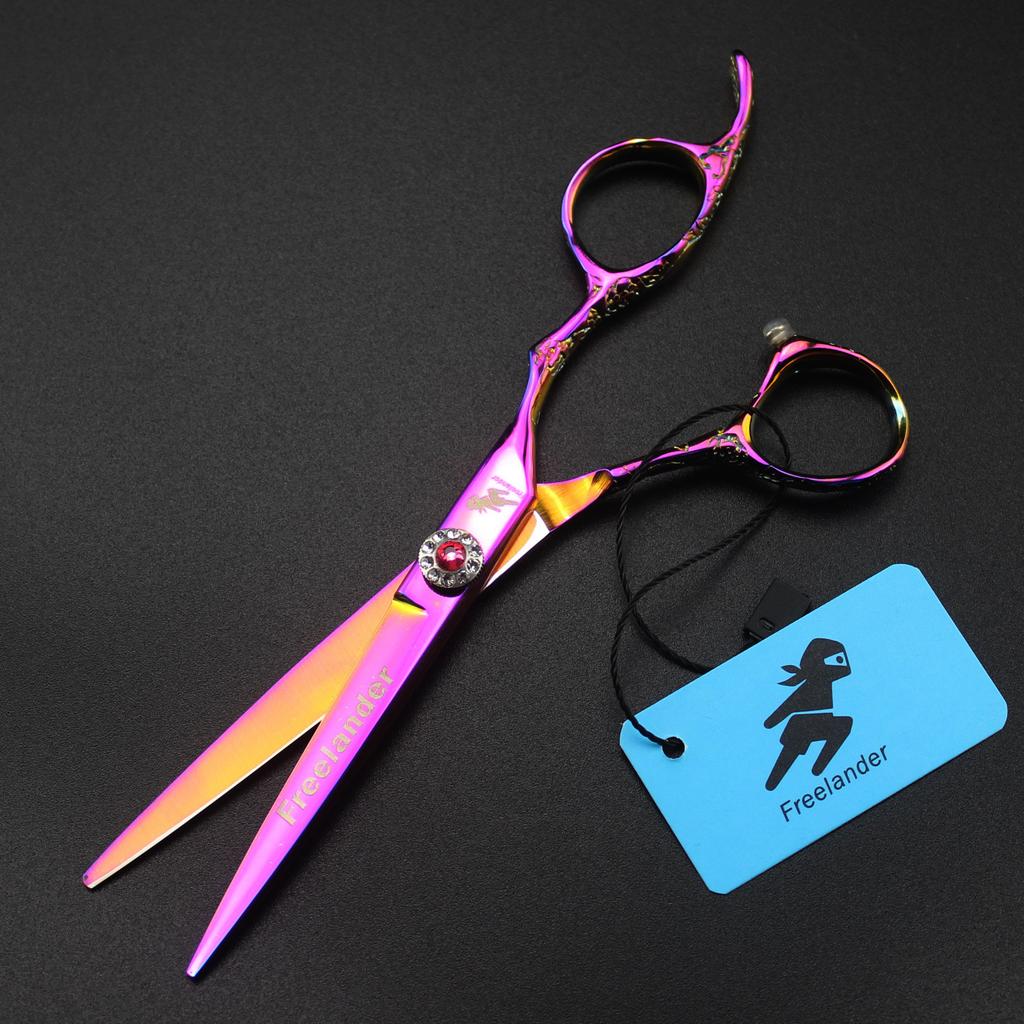 6.0 Inch Pink Freelander Plum Blossom Handle, Hair Scissors, Hair Scissors, Flat Scissors