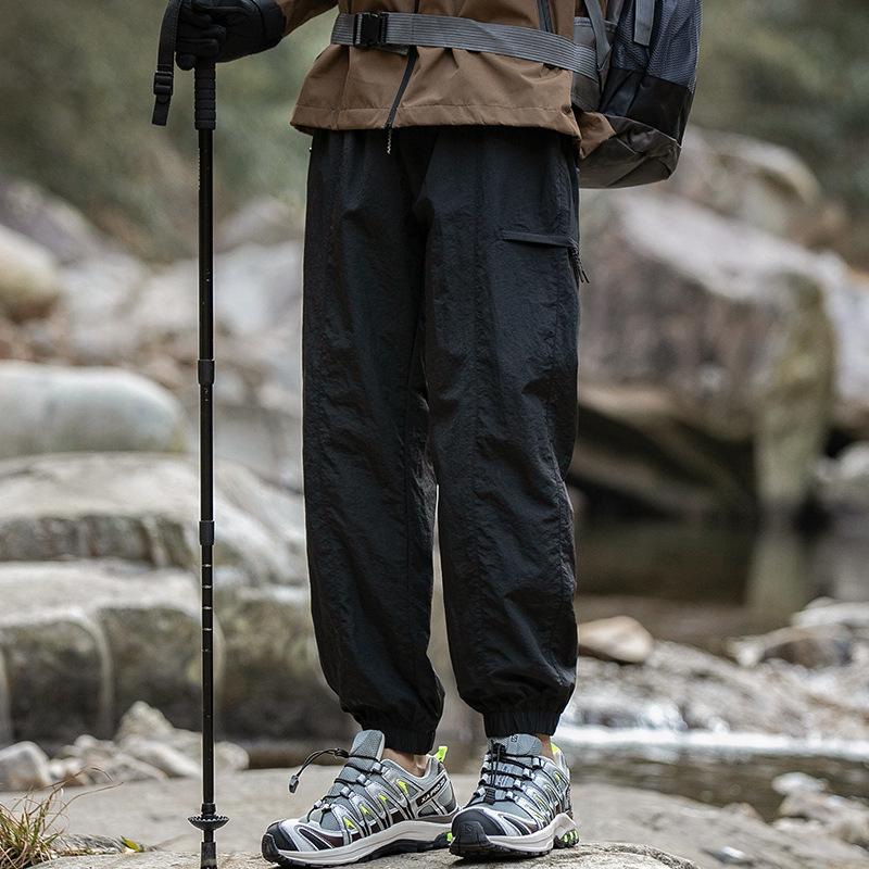 Men's Spring Ice Silk Quick-Dry Tapered Leg Mountain Style Outdoor Wrinkled Shell Pants