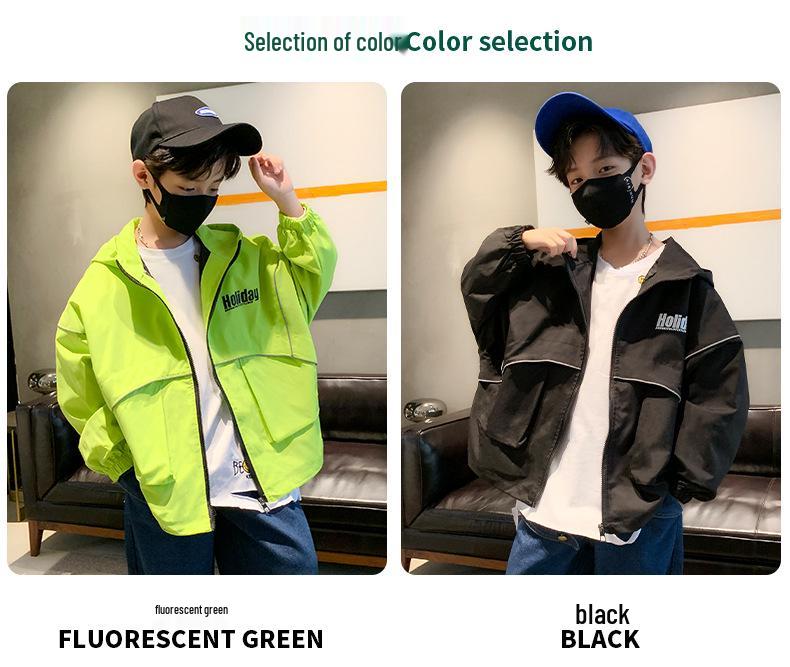 Boys' 2026 Spring Hooded Windbreaker Jacket - Trendy and Casual Sportswear for Medium to Large Kids