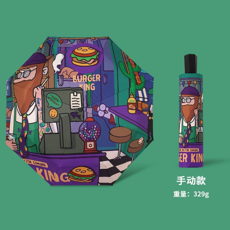 American Retro Umbrella Female Weather Rain Cartoon Dog Cute Student Fully Automatic Folding Sunscreen Sunshade Sun Umbrella