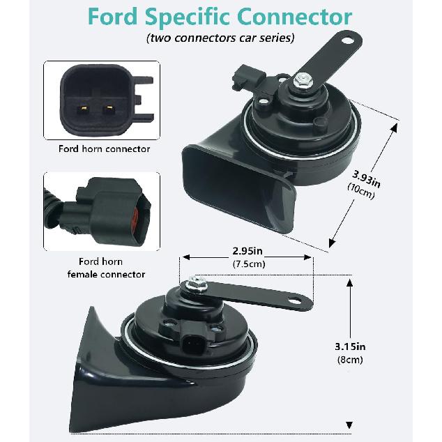 Car Horn Kit For Ford Chevrolet Tesla Jeep Ram GMC,12V Loud Waterproof Auto Horn, High Low Dual Tone 126Decibel, Replacement For Ford (1 Connector)