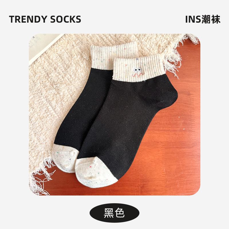 

Socks Summer Thin Short Socks Cute Cream Style Socks Versatile Socks Breathable Sweat-Absorbing Cotton Socks individually packaged free size чорний