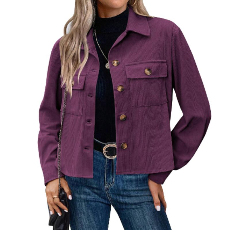 

Стильная однотонная куртка с длинными рукавами и застежкой на пуговицы спереди — мягкая, дышащая и удобная для весны и осени L фиолетовый