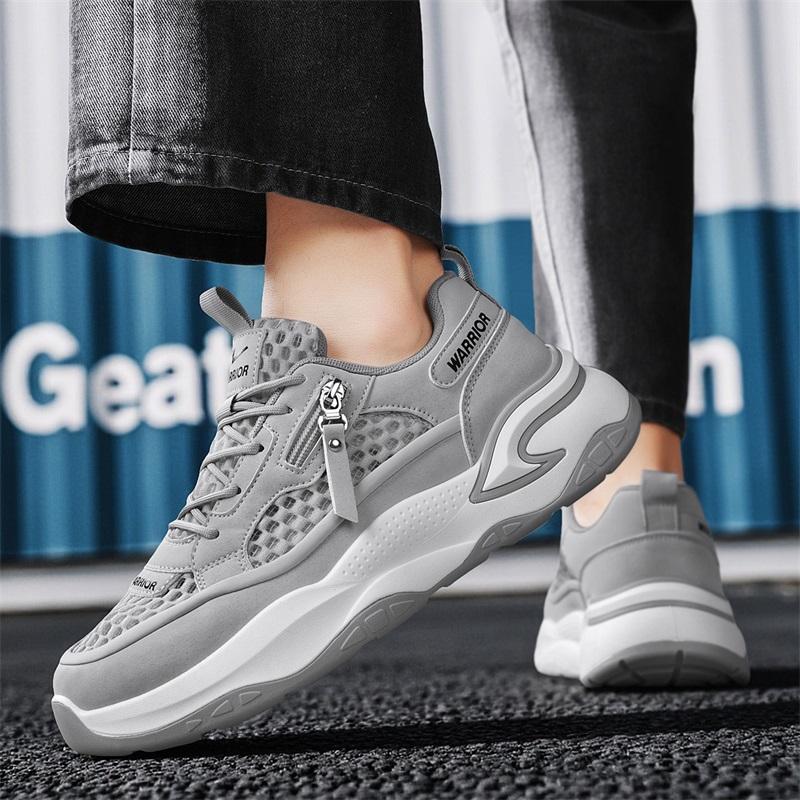 Warrior Thick Sole Height Increasing Fashion Trend Versatile Casual Breathable Lightweight Durable Low Top Dad Shoes Men sneaker Gray WXY-Q475N04