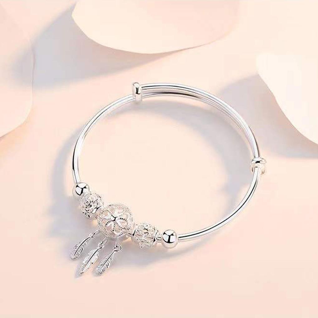 Korean Style Dreamcatcher Bracelet Women Silver Transport Beads Bangles with Tassel Girls Hand Chain Charm Bangle