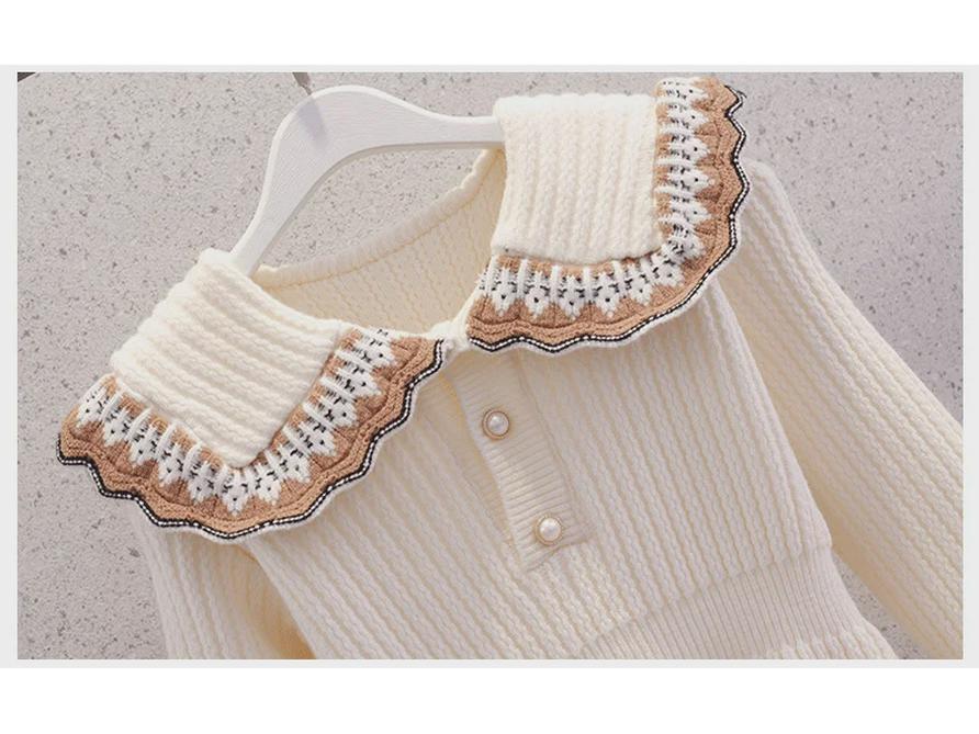 Strickkleid für Mädchen - Frühling/Herbst Kinder Revers Prinzessinnenrock