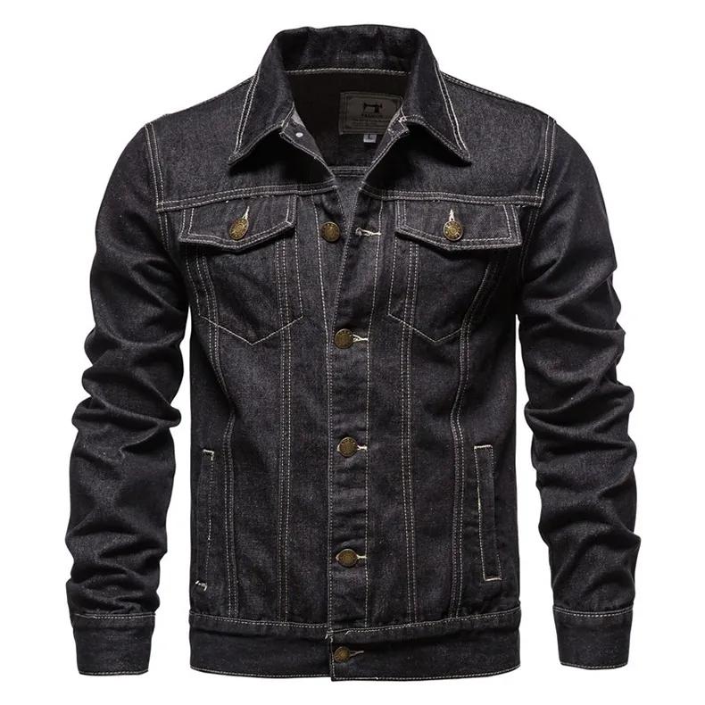 

Men Solid Lapel Denim Jackets Fashion Motorcycle Jeans Jackets Hommes Slim Fit Cotton Casual Black Blue Coats M чорний