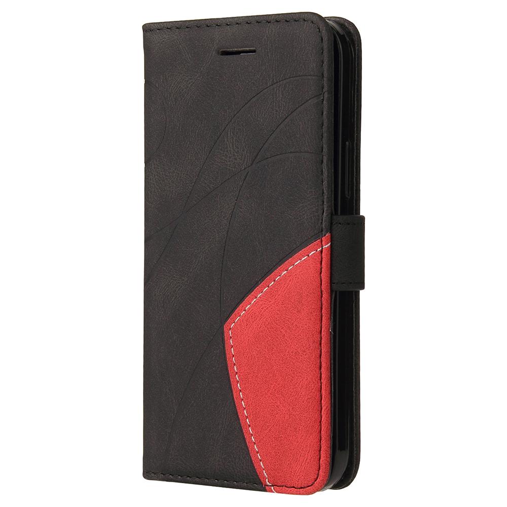 For iPhone 15 Leather Case Wallet Stand Color Splicing Phone Cover