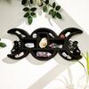 Black Fairies Moon Design Wooden Wall Crystal Display Hanging Shelf With Multi Compartments For Artistic Storage Solution