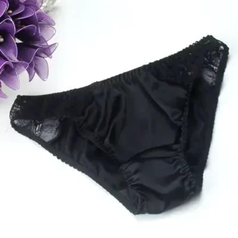 100% Mulberry Silk Sexy Silk Lace Underwear Breathable Low Waist Comfortable Antibacterial Briefs Lingerie Femme  Panties