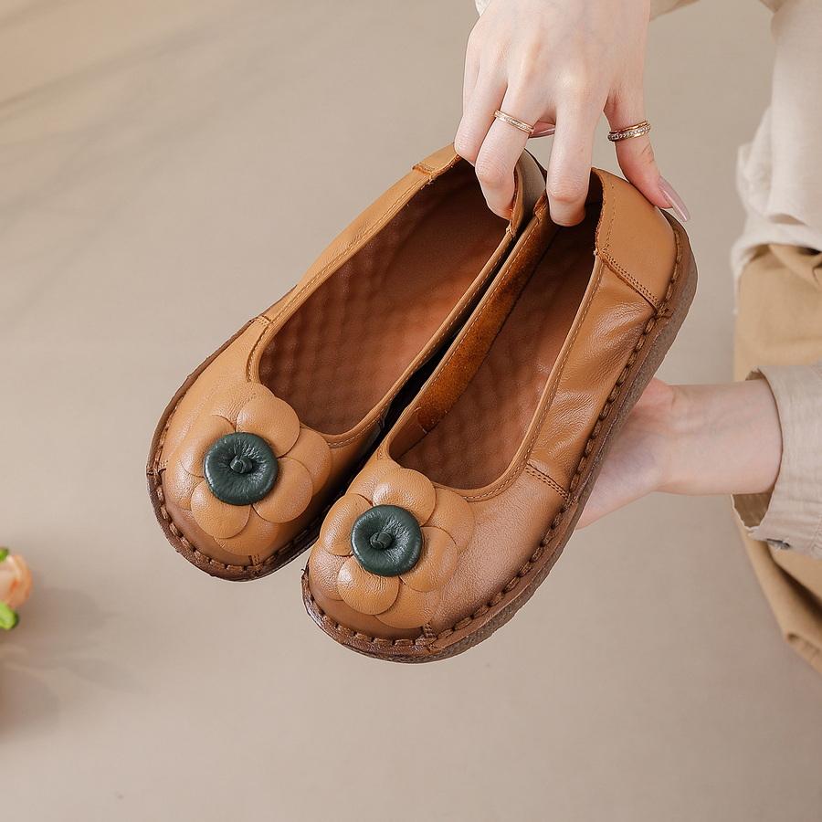 Fashion New natural leather ballet flats women's autumn unique moccasins woman luxury ancient flats soft travel shoes lady flower loafer