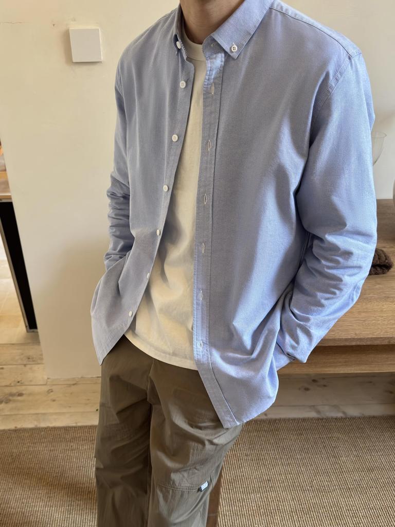 [CHANGE WELL] Men's 2025AW Casual Shirt, Fashionable Spring/Autumn Clothing, 100% Cotton, Long Sleeve, Button-Down Collar Oxford Shirt (BLUE, L)