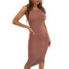 Women Dress Solid Color Ribbed Summer Stretchy Hip Wrap Midi Dress Streetwear