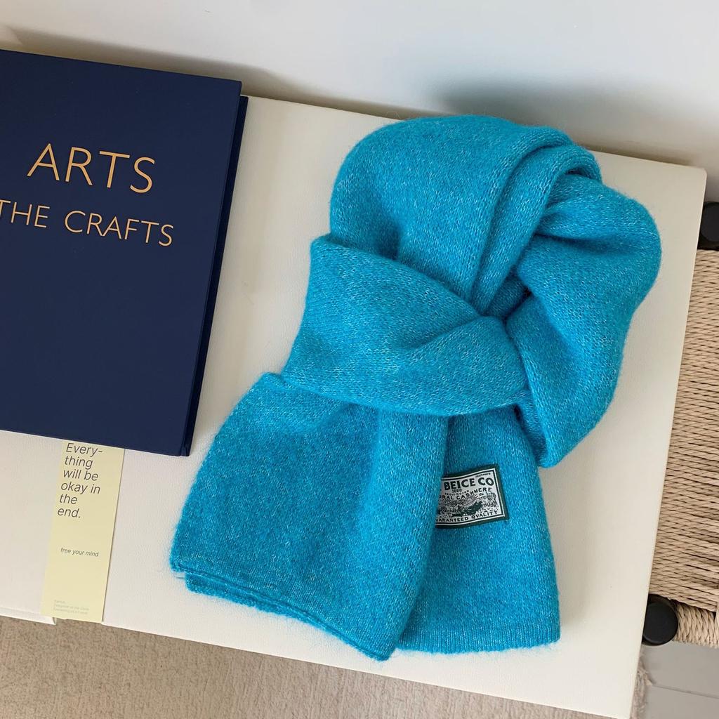 Super large version~ Atmospheric solid color cloth label knitted scarf Women's winter cycling warm and windproof student versatile scarf