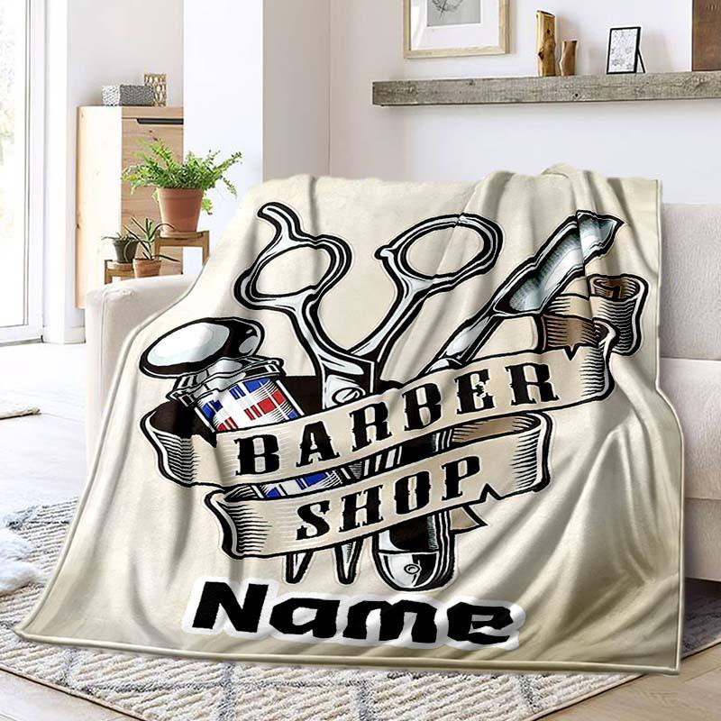 Haircut Scissors Customize Your Name Blanket Warm Comfortable Soft Blanket For Chair Office Sofa Bed Sofa Office Camping Suitable For Gifting