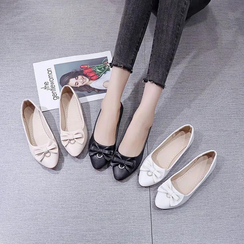 Fashion Slip-on Low Heel Elegant Woman Flats Formal Leather Casual With Bow Sale Chic Point Popular Luxury Brand Shoe 39 Shoes for Women