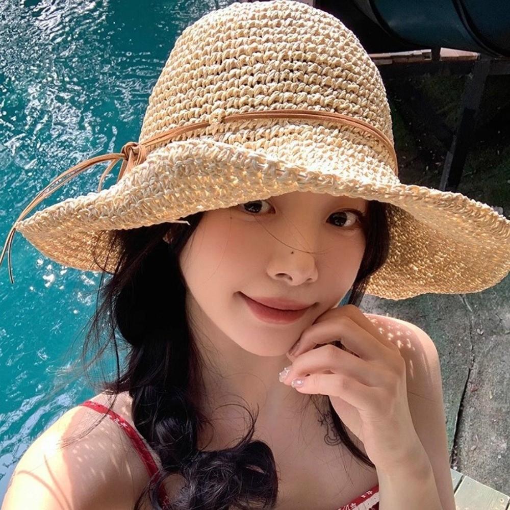 Sun Protection Seaside Sun Hat Large Brim Bow Panama Hat Summer Beach Fisherman Hat