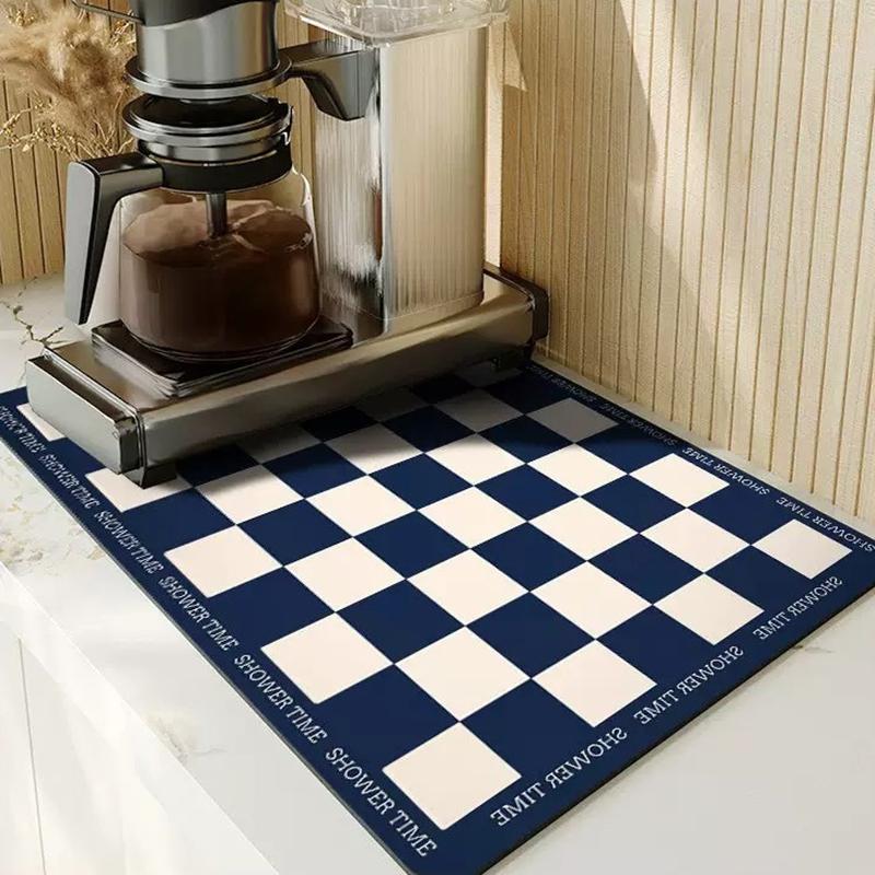 Checkered Super Absorbent Kitchen Tableware Impermeable Drainage Mat Non-slip Kitchen Carpet Coffee Dish Drainer Draining Mat