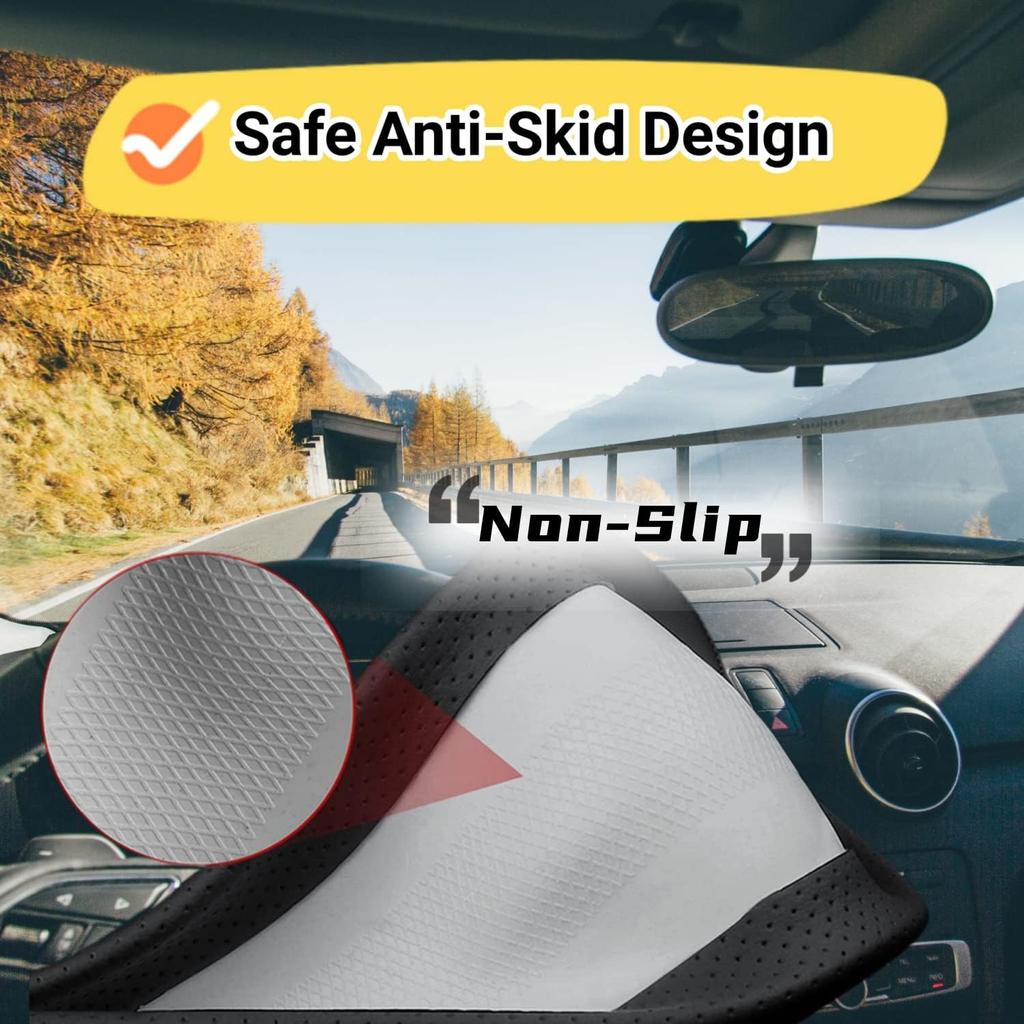 Car Steering Wheel Cover Compatible With Toyota RAV4 2025 2024 2001- Year, Breathable Premium Leather, Anti-Slip Design, B-Style