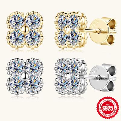 Silvere Glam The Best-selling Four-leaf Clover Moissanite Diamond Earrings Exude A Light Luxury And High-end Feel. S925 Sterling Silver Earrings