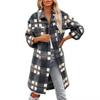 Damen-Hemden mit gebürstetem Karomuster, langärmlig, Flanell, Revers, Knopfleiste, Taschen, Shacket-Jacke, Mäntel