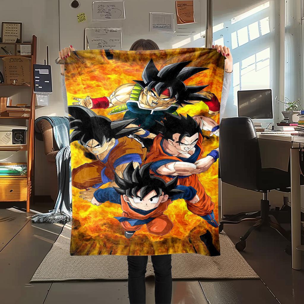 1 szt. Koc flanelowy z nadrukiem Son Goku, Wysokiej jakości, Na wszystkie pory roku, Wystrój domu, Ciepło i komfort, Idealny na prezenty świąteczne