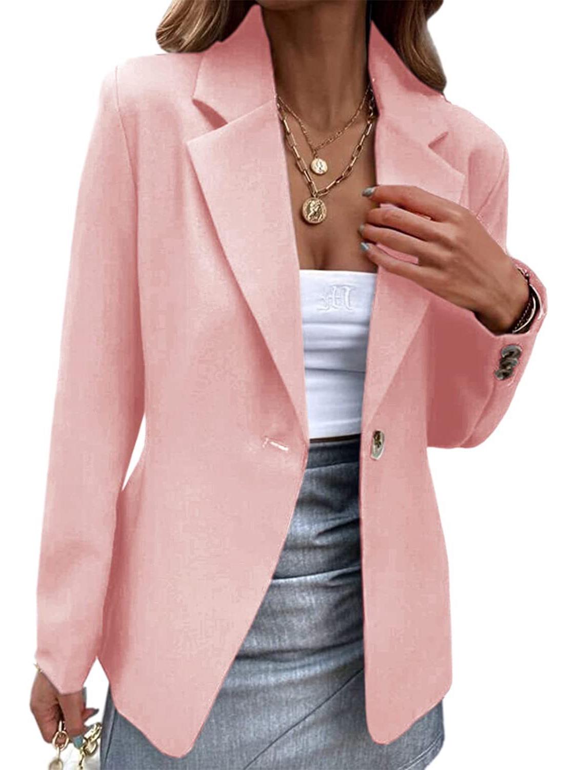 

Жіночий осінньо-зимовий повсякденний піджак з довгими рукавами і кольоровими блоками на одному ґудзику 2XL рожевий