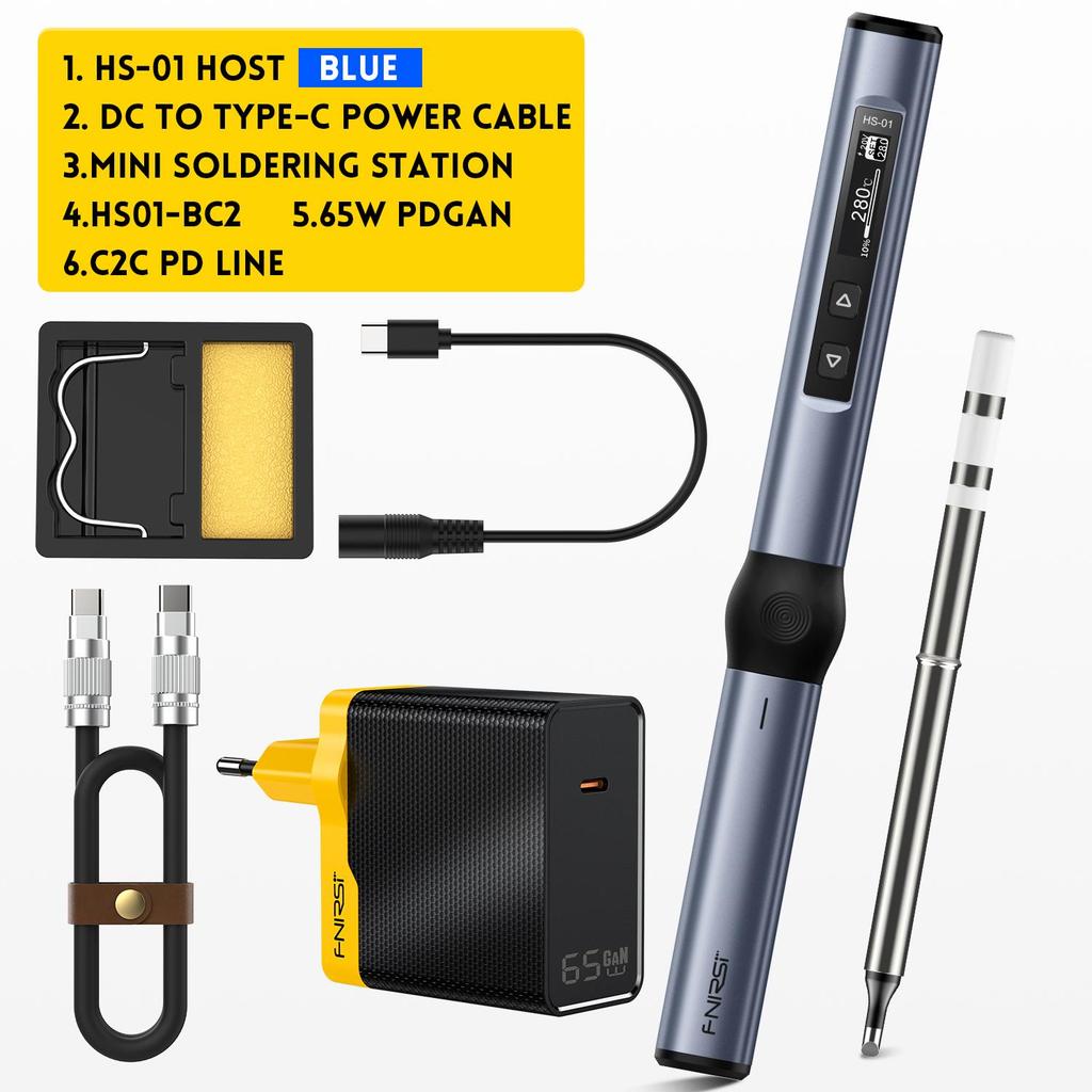 FNIRSI HS-01 Smart elektrisk loddebolt PD 65W justerbar konstant temperatur hurtigvarme bærbar loddeboltstasjonsett
