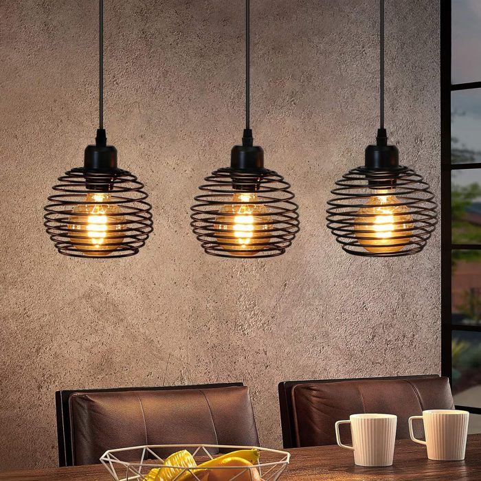 Lampe suspendue - NETTLIFE - E27 - 3 ampoules - Métal noir - 144x50 cm
