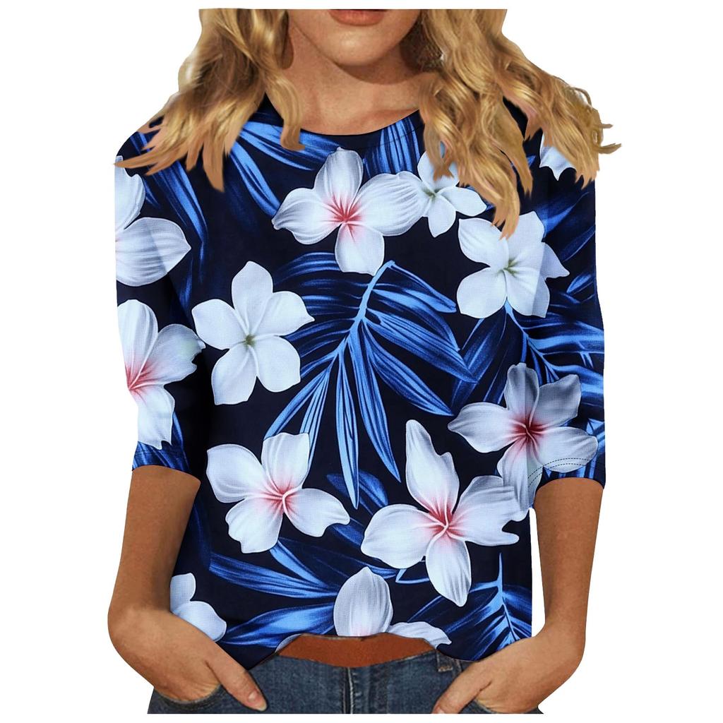 Dámská móda ležérní top s květinovým potiskem se tříčtvrtečním rukávem