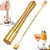 Edelstahl Cocktail-Eiscrusher Muddler und 26 cm langer Griff Bar Cocktail-Rührlöffel, Home Bar Werkzeugset, Bar Zubehör