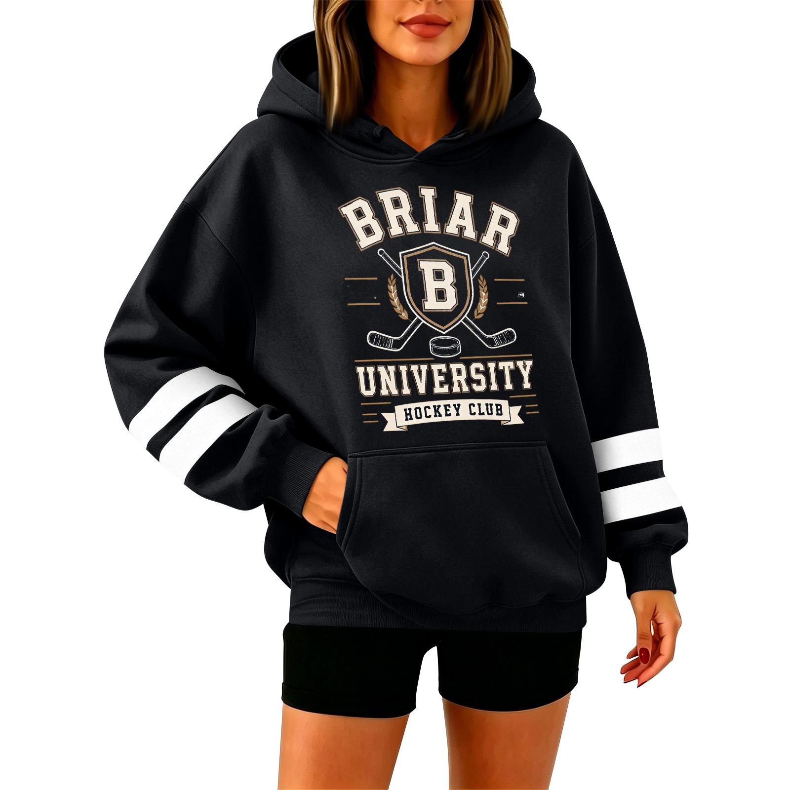 Women s Casual Letter Print Hoodie Long Sleeve Pullover Sweatshirt Top L