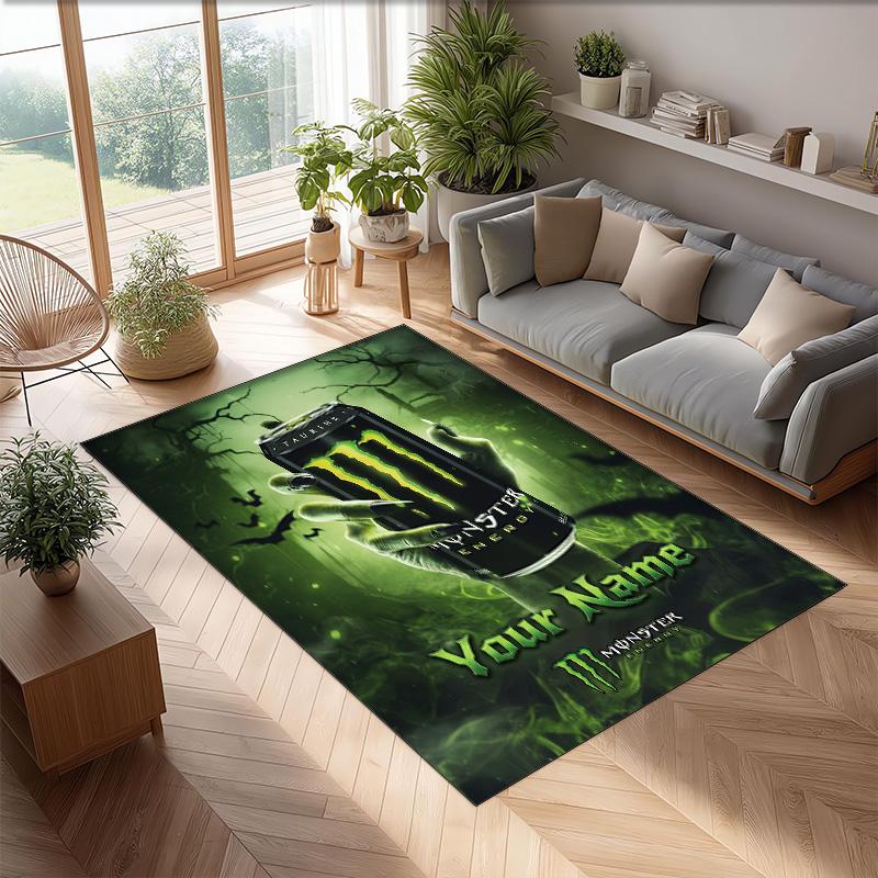 Tappeto Monster Energy Crystal Velvet, Tappetino Antiscivolo Personalizzato con Nome Testo per Arredamento Casa Regalo