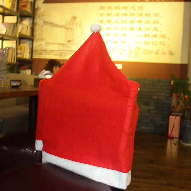 1-20PCS Christmas Chair Covers Red Polyester Dining Chair Decor with Santa Hat Back Covers, Holiday Table Setting Party Supplies