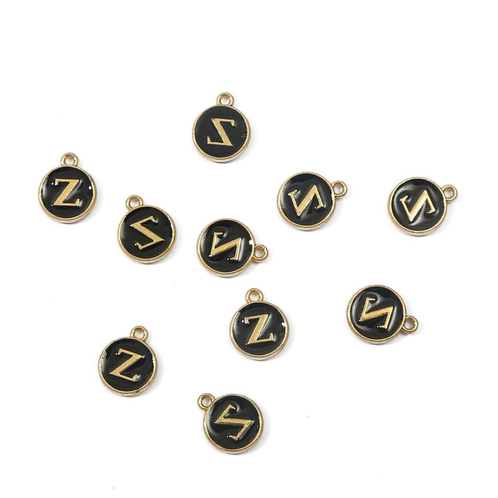 10Pcs 12x2.5mm Alphabet Double Face Charms Pendant Beads for Jewelry DIY Findings