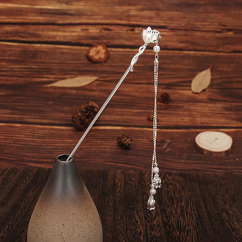 Squisito Fermaglio per Capelli a Forma di Fiore con Frangia di Perle di Luna Spilla per Capelli a Disco Bacchette per Capelli Donna Accessori Gioielli Cinesi Regalo