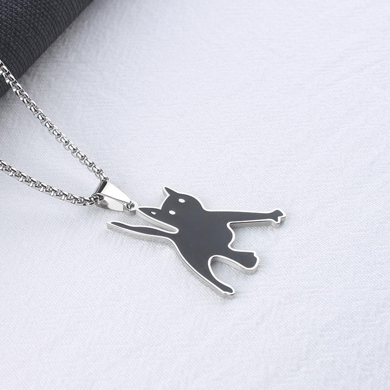 Cartoon Cat Pendant Necklace: European & American Cross Design, Stainless Steel Small Knife Charm, Men's Jewelry